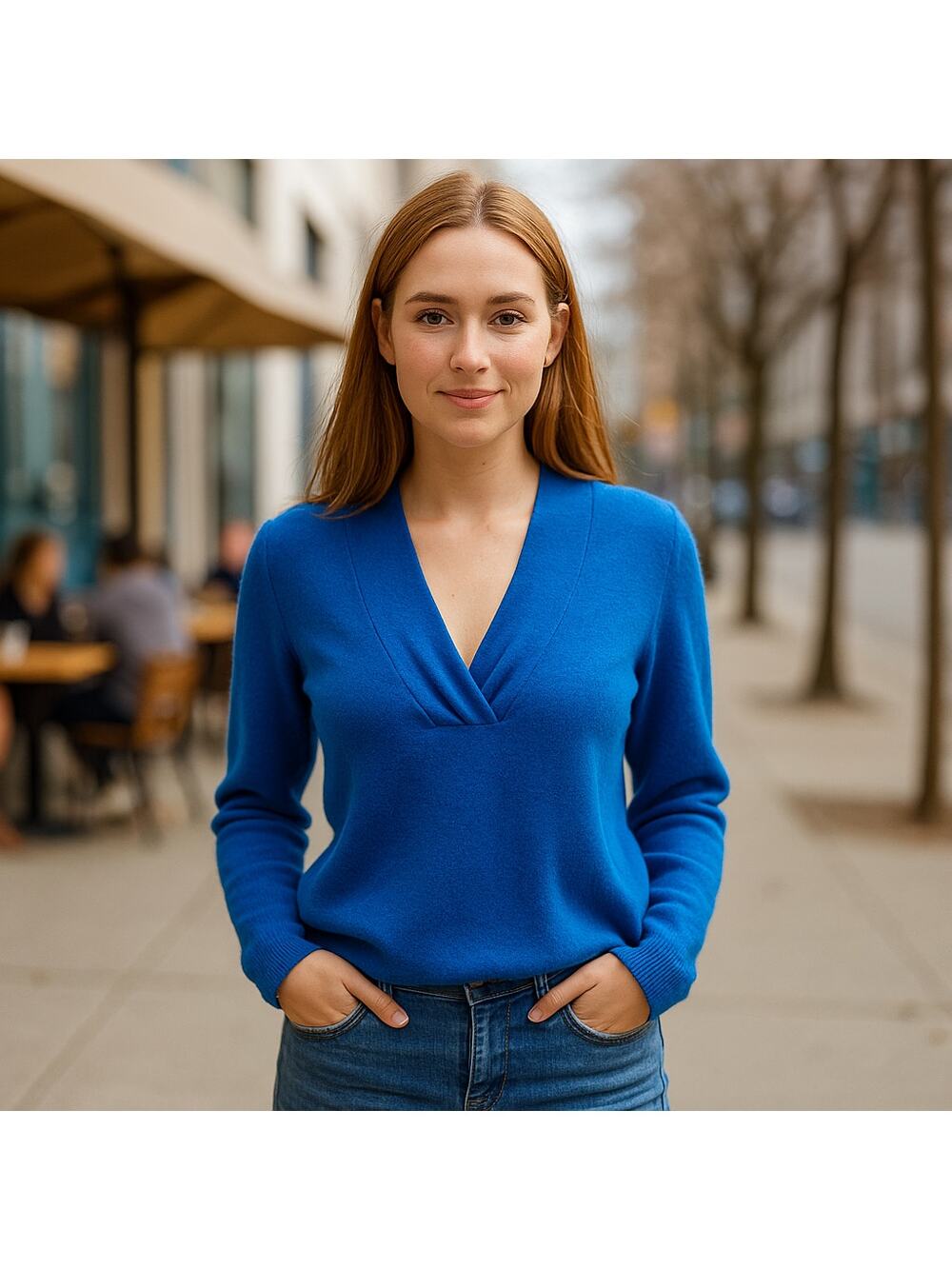Alex Marie 100% Cashmere Sweater Women’s L Blue V-Neck Cozy Luxury